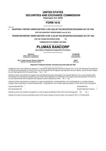 Vorschaubild Plumas Bancorp 10-Q Quartalsbericht 2012 