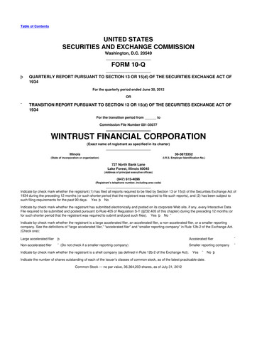 Vorschaubild Wintrust Financial 10-Q Quartalsbericht 2012 
