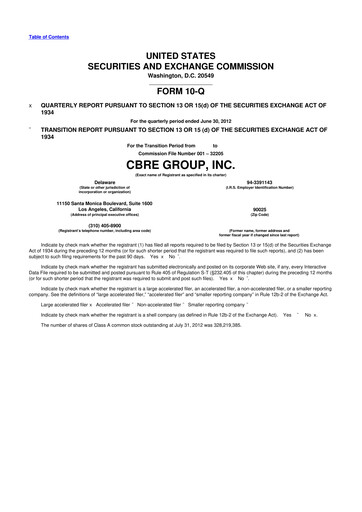 Miniature CBRE Group
 10-Q Rapport trimestriel 2012 