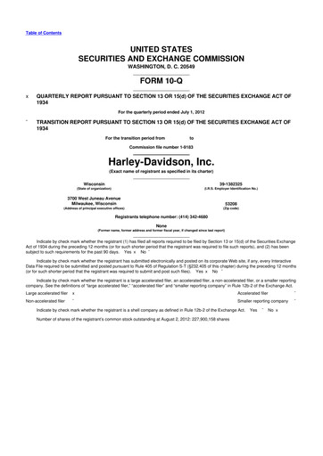 Thumbnail Harley-Davidson
 10-Q Quarterly Report FY2012 