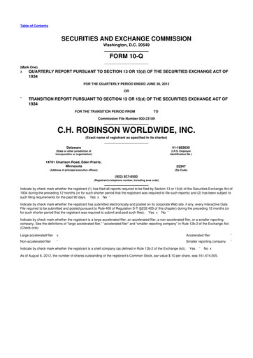 Thumbnail C. H. Robinson 10-Q Quarterly Report FY2012 