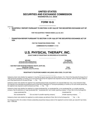 Thumbnail U.S. Physical Therapy, Inc. 10-Q Quarterly Report FY 