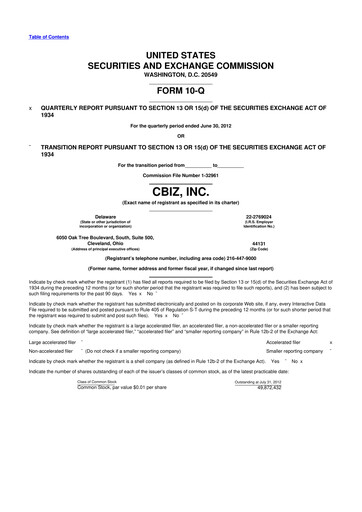 Thumbnail CBIZ 10-Q Quarterly Report FY2012 