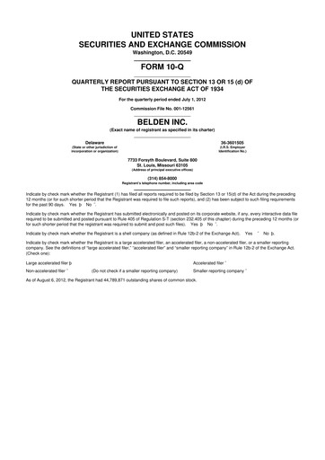 Thumbnail Belden 10-Q Quarterly Report FY2012 