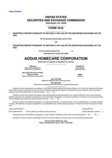 Vorschaubild 
Addus HomeCare 10-Q Quartalsbericht 2012 