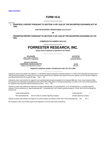 Vorschaubild Forrester Research
 10-Q Quartalsbericht 2012 