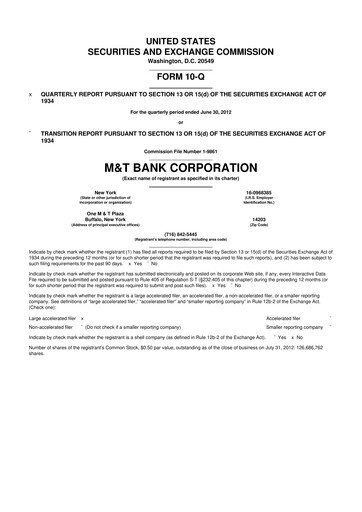 Thumbnail M&T Bank 10-Q Quarterly Report FY2012 