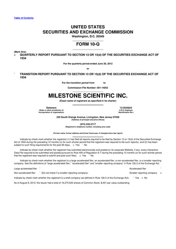 Thumbnail Milestone Scientific 10-Q Quarterly Report FY2012 