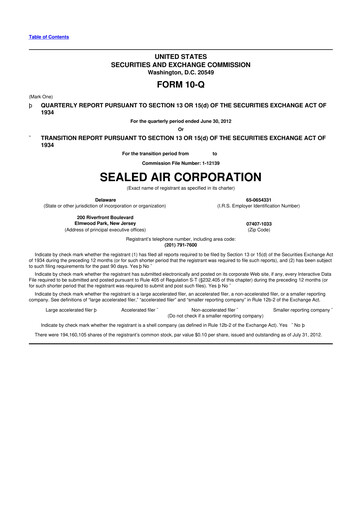 Thumbnail Sealed Air
 10-Q Quarterly Report FY2012 