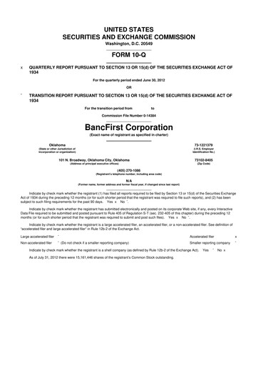 Thumbnail BancFirst 10-Q Quarterly Report FY 