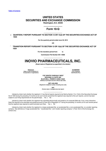 Vorschaubild Inovio Pharmaceuticals 10-Q Quartalsbericht 2012 