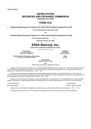 Thumbnail ESSA Bancorp 10-Q Quarterly Report FY2012 