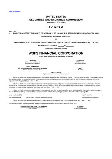 Thumbnail WSFS Financial 10-Q Quarterly Report FY2012 