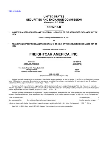 Thumbnail FreightCar America
 10-Q Quarterly Report FY 