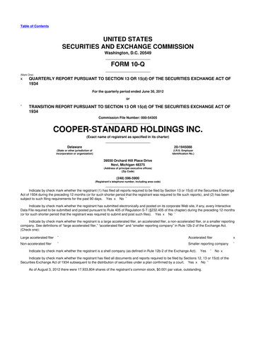 Thumbnail Cooper Standard 10-Q Quarterly Report FY2012 