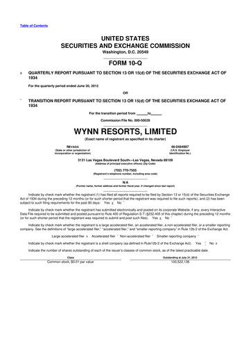 Thumbnail Wynn Resorts
 10-Q Quarterly Report FY2012 