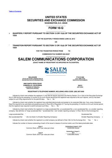 Thumbnail Salem Media Group
 10-Q Quarterly Report FY2012 