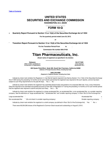 Thumbnail Titan Pharmaceuticals
 10-Q Quarterly Report FY2012 