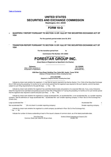 Thumbnail Forestar Group
 10-Q Quarterly Report FY2012 