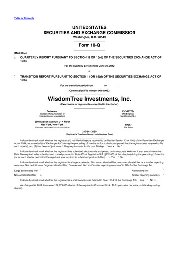 Thumbnail WisdomTree
 10-Q Quarterly Report FY2012 