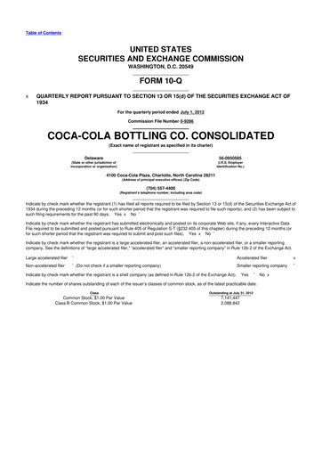 Thumbnail Coca-Cola Consolidated 10-Q Quarterly Report FY2012 