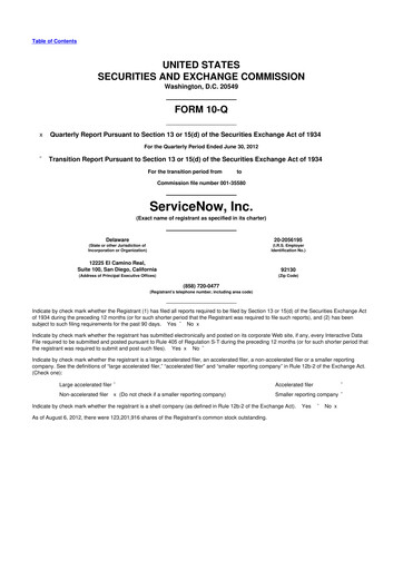 Miniature ServiceNow 10-Q Rapport trimestriel 2012 