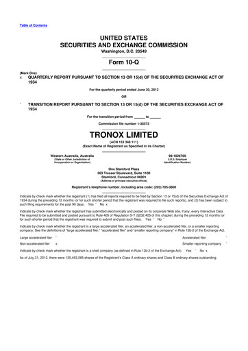 Thumbnail Tronox 10-Q Quarterly Report FY 