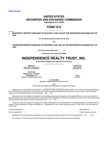 Thumbnail Independence Realty Trust
 10-Q Quarterly Report FY 
