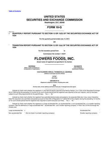 Miniature Flowers Foods
 10-Q Rapport trimestriel 2012 