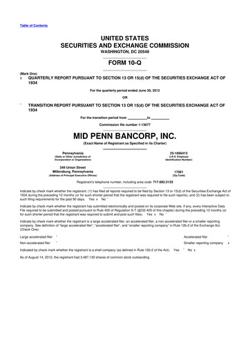 Thumbnail Mid Penn Bancorp 10-Q Quarterly Report FY2012 