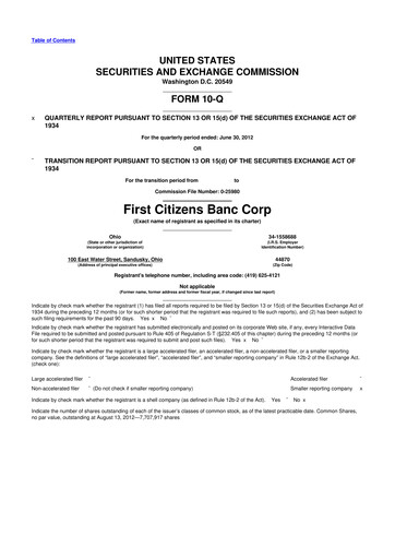 Vorschaubild Civista Bancshares
 10-Q Quartalsbericht 2012 