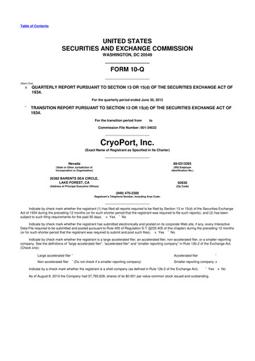 Thumbnail CryoPort 10-Q Quarterly Report FY2012 