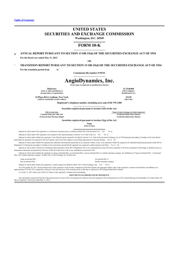 Thumbnail AngioDynamics 10-K Annual Report 2012