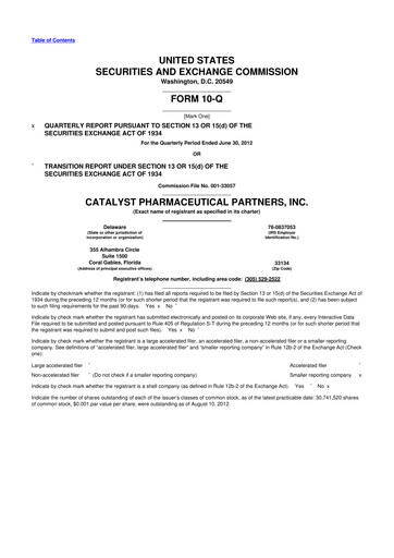 Thumbnail Catalyst Pharmaceuticals 10-Q Quarterly Report FY2012 