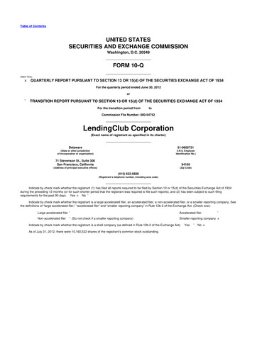 Thumbnail LendingClub
 10-Q Quarterly Report FY2012 