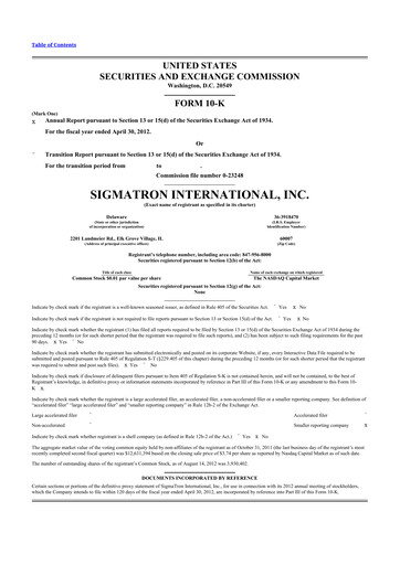 Thumbnail SigmaTron International 10-K Annual Report 2012