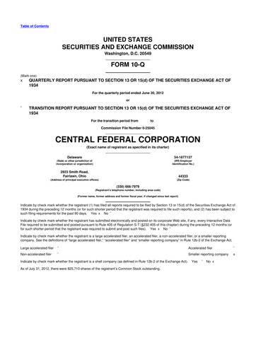 Thumbnail CF Bankshares 10-Q Quarterly Report FY2012 