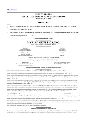 Thumbnail Myriad Genetics 10-K Annual Report 2012
