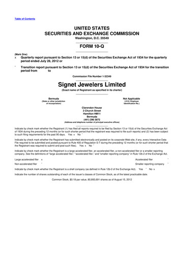 Thumbnail Signet Jewelers
 10-Q Quarterly Report FY2013 