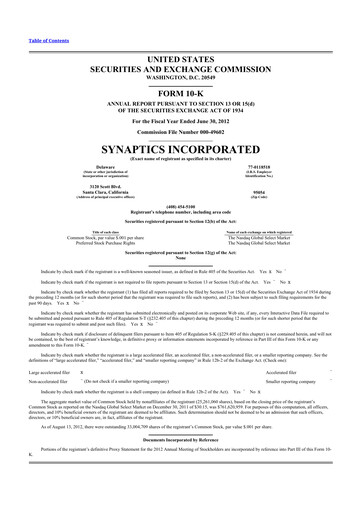 Thumbnail Synaptics 10-K Annual Report 2012