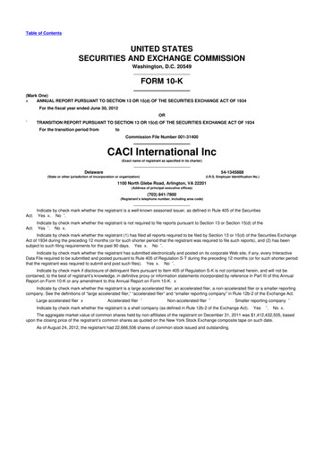 Miniature CACI International Inc 10-K Rapport annuel 2012