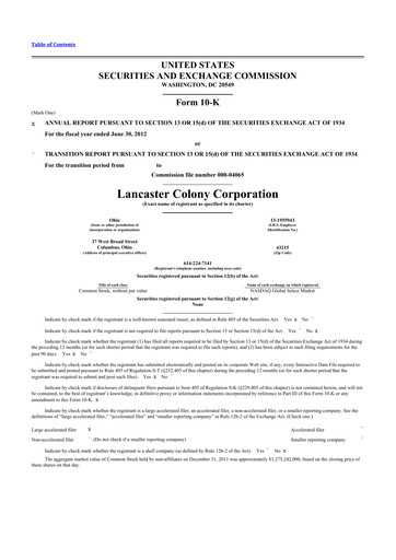 Thumbnail The Marzetti Company 10-K Annual Report 2012