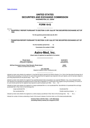 Miniature AstroNova, Inc. 10-Q Rapport trimestriel 2012 