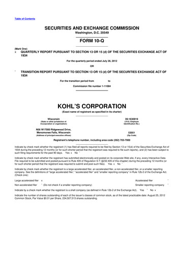 Thumbnail Kohl's
 10-Q Quarterly Report FY2012 