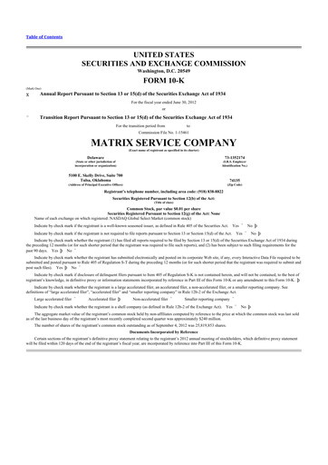 Thumbnail Matrix Service Company 10-K Annual Report 2012