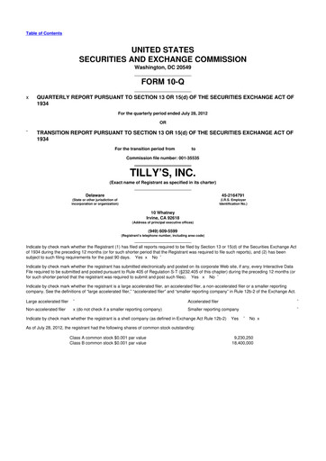 Thumbnail Tillys
 10-Q Quarterly Report FY2012 