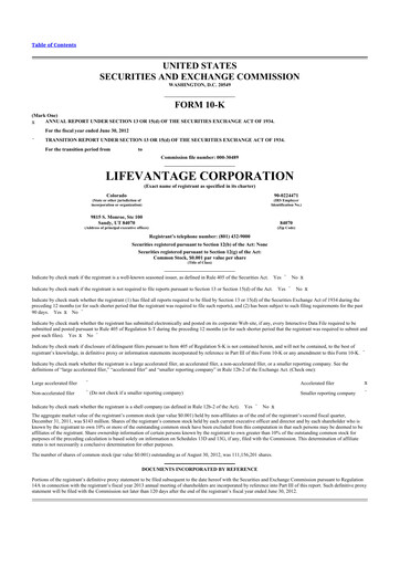 Thumbnail Lifevantage 10-K Annual Report 2012