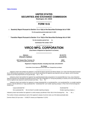 Thumbnail Virco Manufacturing 10-Q Quarterly Report FY2012 