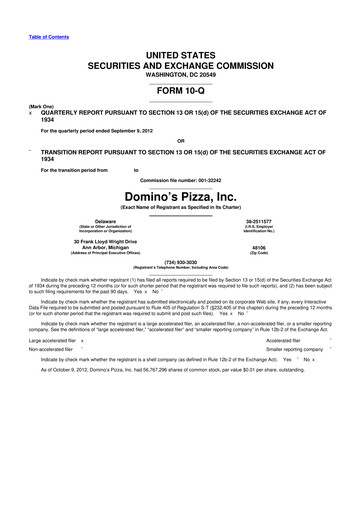 Thumbnail Domino's Pizza 10-Q Quarterly Report FY2012 