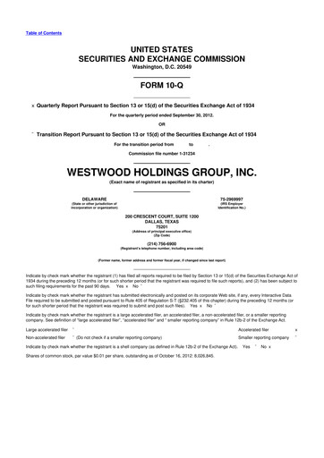 Thumbnail Westwood Holdings Group 10-Q Quarterly Report FY2012 